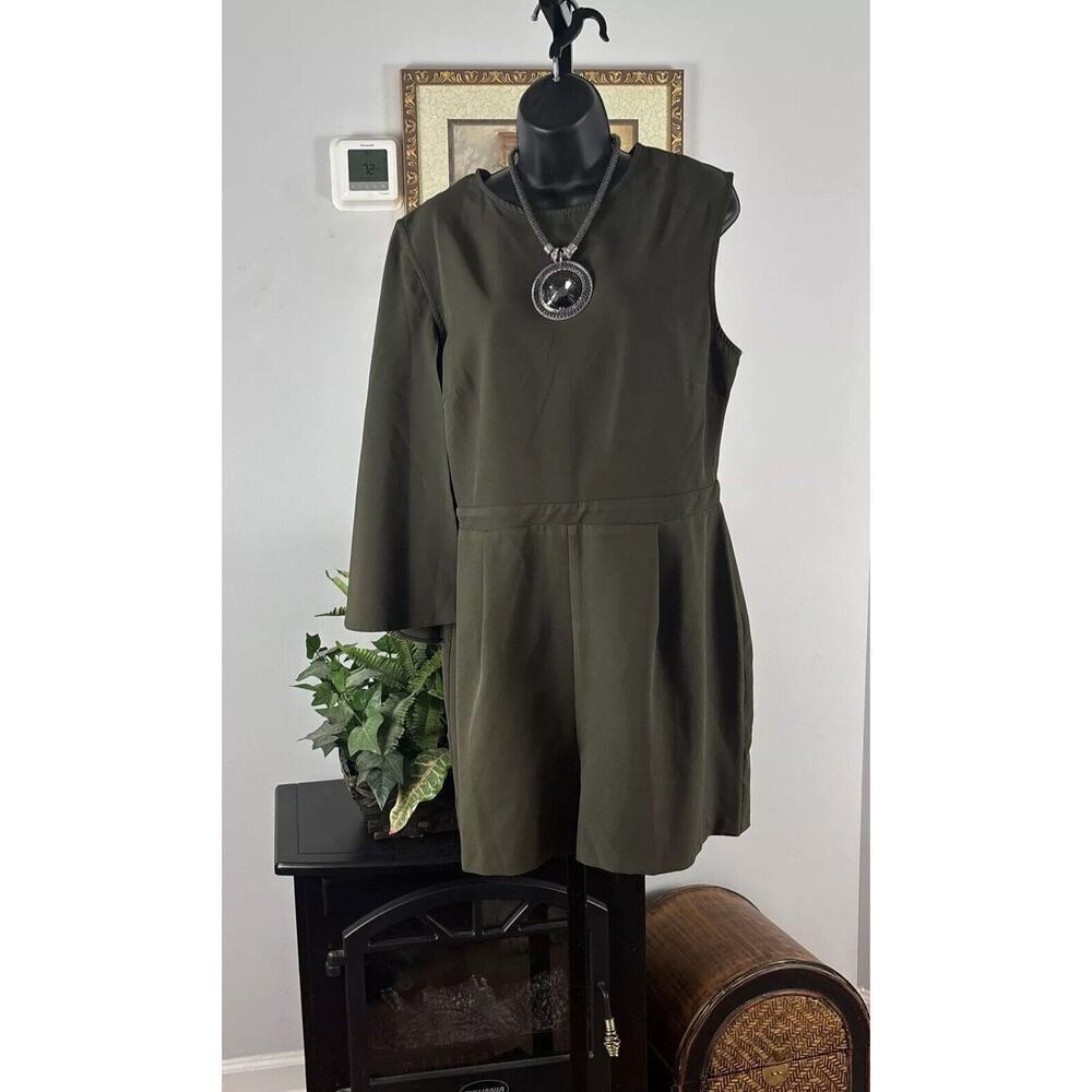 Asos Women Olive‎ Green Round Neck Long Sleeve Mini Romper Size 10 Sleeveless
